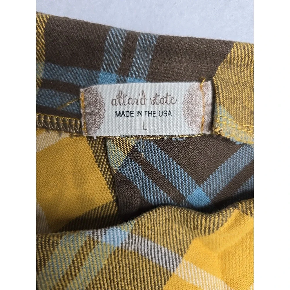 Altar'd State Skirt L Yellow Brown‎ Blue Plaid Checkered Pattern Mini Tweed Clue